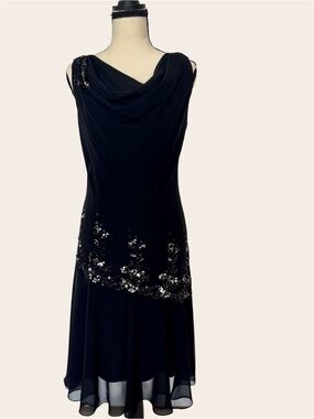 Xscape By Joanna Chen Black Beaded Cowl-Neck Midi Dress